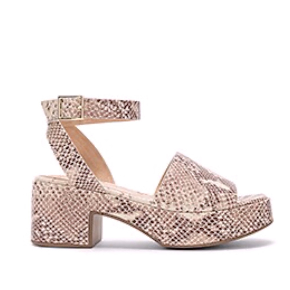 Seychelles Cream Purple Exotic Snake Print Platform Heel Sandals Size 8.5